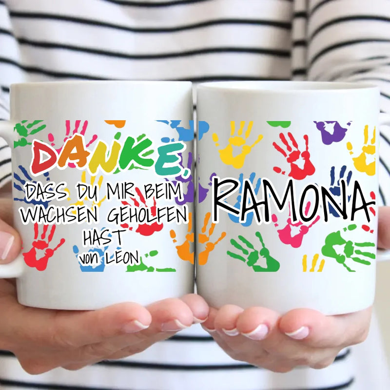 Tasse - Geschenk Erzieherin - Handabdrücke - personalisierbar